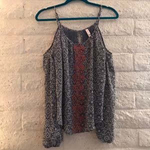 “Cold shoulder” long sleeve sheer blouse